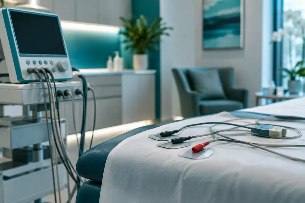 Nerve conduction study device with electrode leads in a clinic