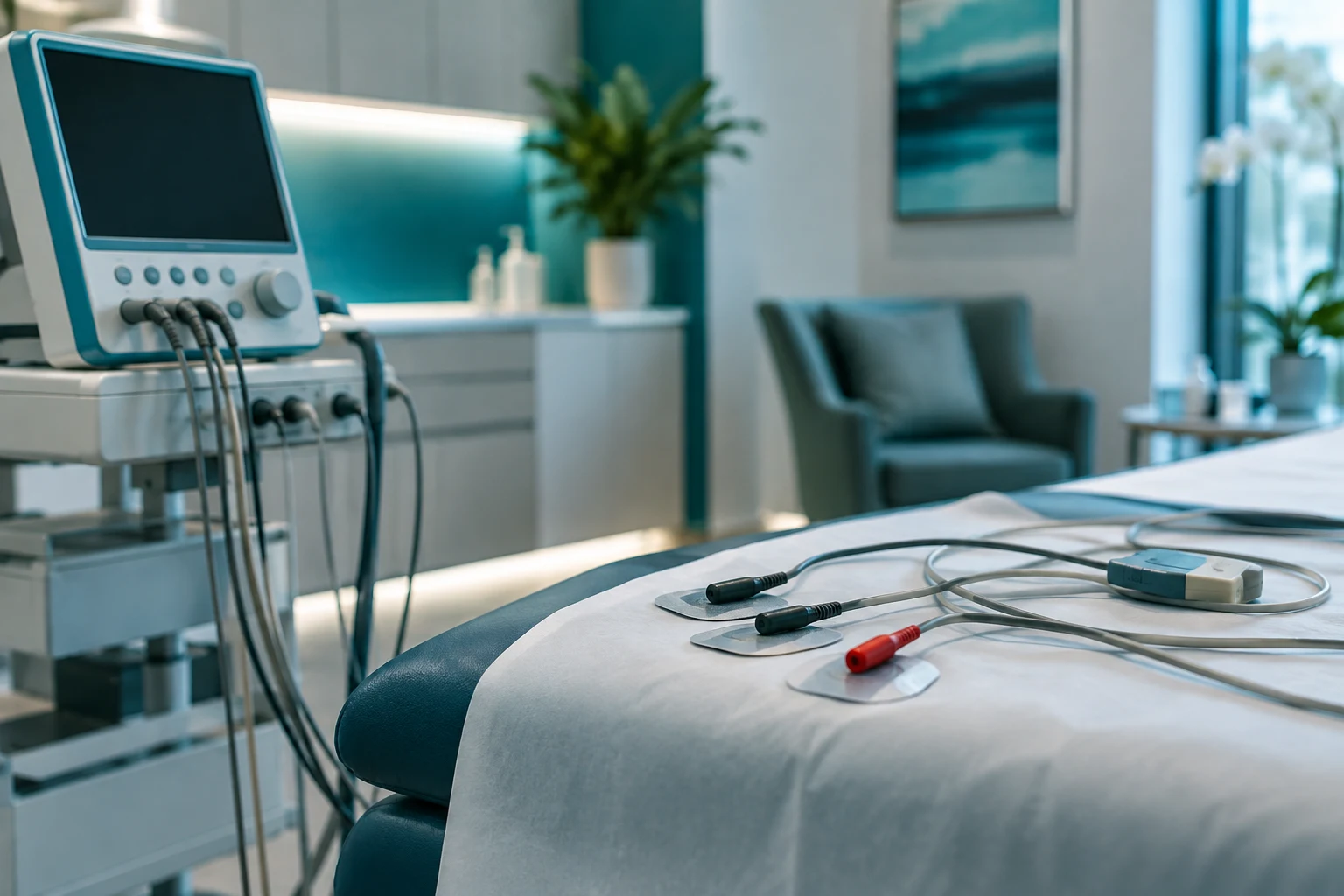 Nerve conduction study device with electrode leads in a clinic