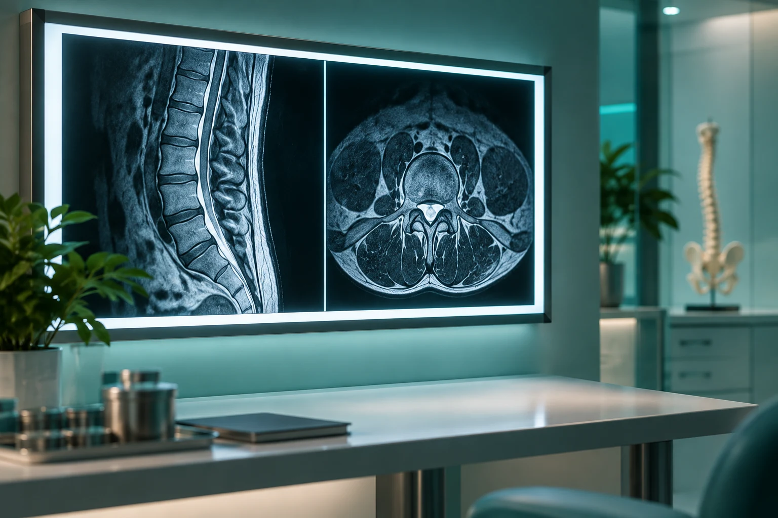 Lightbox displaying spine MRI cross-section scans